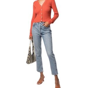 AGOLDE Riley Ankle Crop High Rise Straight Leg Blue Jean Distressed Hem Size 30